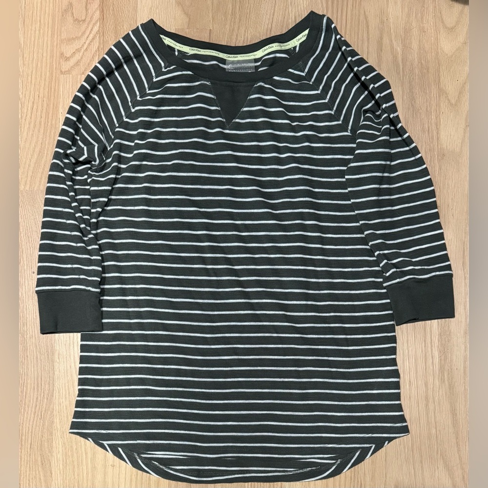 Calvin Klein Performance Gray White Waffle Knit 3/4 Sleeve Top L